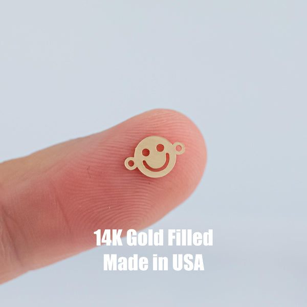 Smiley Face Permanent Jewelry Connector or Charm- Intricate Detail - 14kt gold filled or Sterling Silver - Made in the USA - Custom