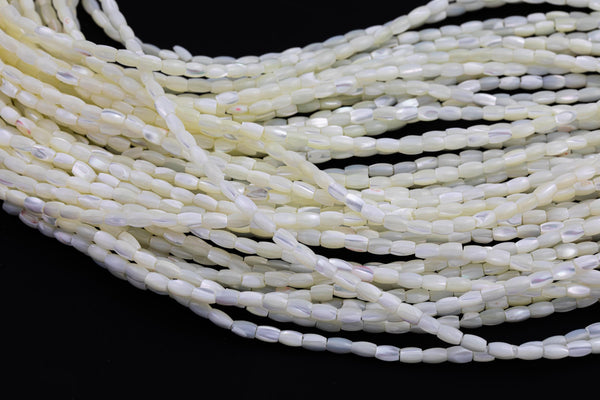 Iridescent White Mother of Pearl MOP Shell Rice Beads- 3x5mm- 15.5'' Strand Shell Beads