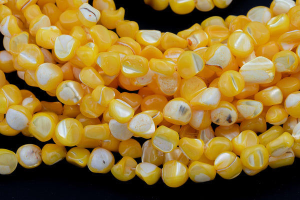 Yellow Mother of Pearl Nugget Strand -Handmade Jewelry- 15.5 inches- 38 pcs- 9-10mm