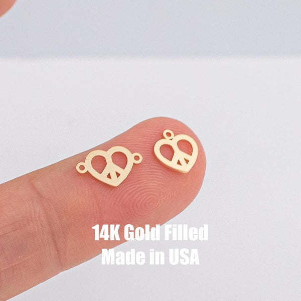 Heart Peace Sign Permanent Jewelry Connector- Intricate Detail - 14kt gold filled or Sterling Silver - Made in the USA - Custom