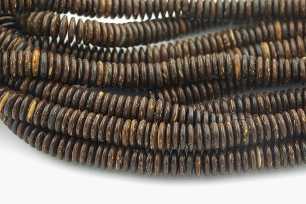 Natural Coconut Wood Roundel Disc Shaped Beads with 1.5mm Holes - Sold by 15.5" Strands Gemstone Beads
