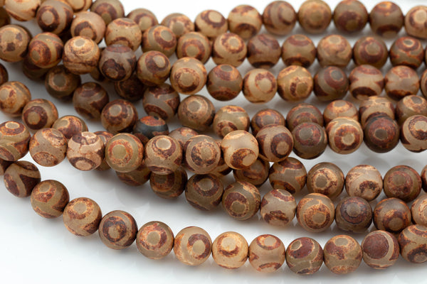 Dzi Beads Brown Eye Matt Round Beads. A Quality Full Strand -Full Strand 15.5 inch Strand