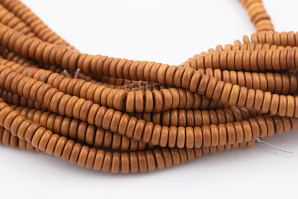 Natural Olive Wood Flat Roundel Disc Shaped Beads 6mm- 1.5mm Holes - Sold by 20" Strands Gemstone Beads