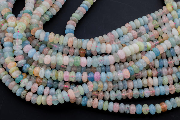 Natural Multi Beryl Morganite Aquamarine High Quality Smooth Roundel, 8mm - Full 15.5 Inch Strand-Full Strand 15.5 inch Strand
