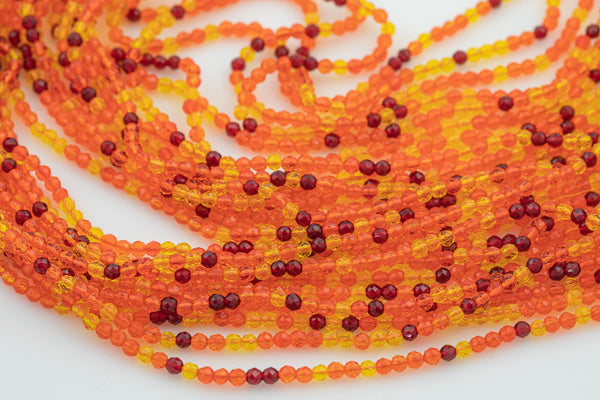 2mm or 3mm Crystal Round -2 or 5 or 10 STRANDS- Extra Fine-14 inches long about 100+ Beads - Fire Orange