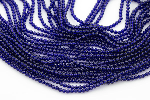 2mm or 3mm Crystal Round -2 or 5 or 10 STRANDS- Extra Fine-14 inches long about 100+ Beads - Sapphire Blue