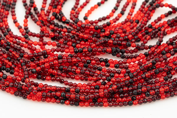 2mm or 3mm Crystal Round -2 or 5 or 10 STRANDS- Extra Fine-14 inches long about 100+ Beads - Fire Red
