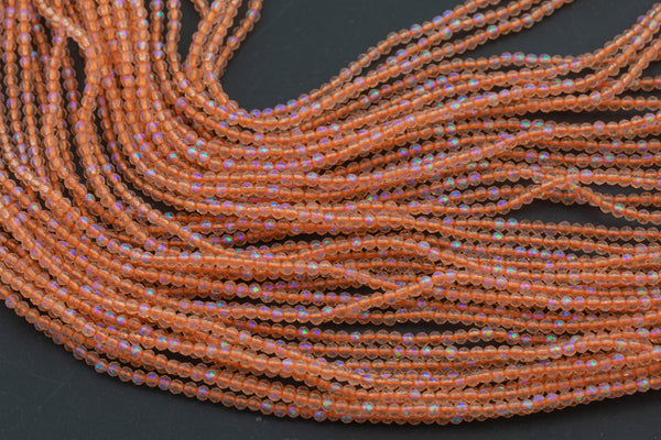 2mm or 3mm Crystal Round -2 or 5 or 10 STRANDS- Extra Fine-14 inches long about 100+ Beads - Peach AB
