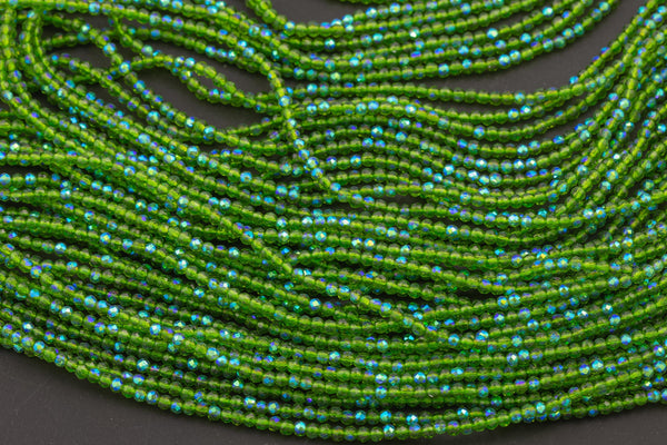 2mm or 3mm Crystal Round -2 or 5 or 10 STRANDS- Extra Fine-14 inches long about 100+ Beads - Olive AB
