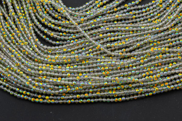 2mm or 3mm Crystal Round -2 or 5 or 10 STRANDS- Extra Fine-14 inches long about 100+ Beads - Half Light Gold