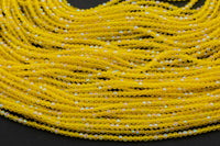 2mm or 3mm Crystal Round -2 or 5 or 10 STRANDS- Extra Fine-14 inches long about 100+ Beads - Yellow AB