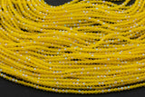 2mm or 3mm Crystal Round -2 or 5 or 10 STRANDS- Extra Fine-14 inches long about 100+ Beads - Yellow AB