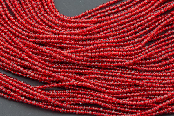 2mm or 3mm Crystal Round -2 or 5 or 10 STRANDS- Extra Fine-14 inches long about 100+ Beads - Dark Red