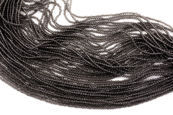 2mm or 3mm Crystal Round -2 or 5 or 10 STRANDS- Extra Fine-14 inches long about 100+ Beads - Smokey