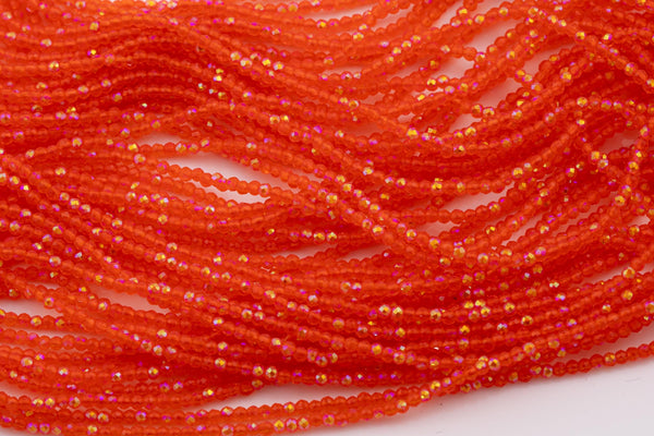 2mm or 3mm Crystal Round -2 or 5 or 10 STRANDS- Extra Fine-14 inches long about 100+ Beads - Orange AB