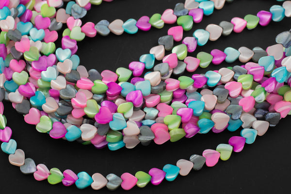Multi Color Mother of Pearl MOP Shell Heart Beads 8mm to 10mm 15.5'' Strand Shell Beads