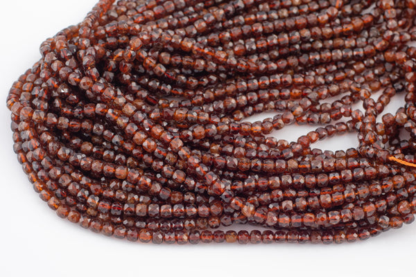 Natural Hessonite Garnet Faceted Faceted Cube Beads Size 4mm 15" Strand