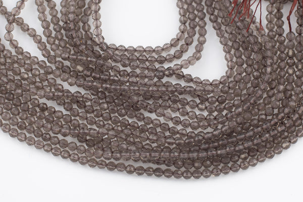 Smokey Quartz- Full Strands-15.5 inches-2-3mm- Nice Size Hole- Diamond Cutting,High Facets-Nice and Sparkly-Faceted Round