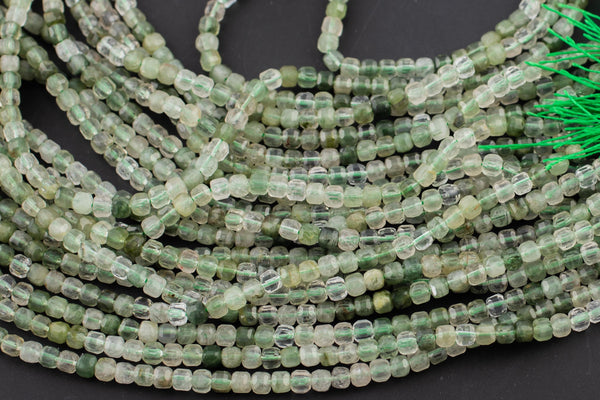 Natural Rutilated Green Quartz Faceted Cube Beads Size 3mm 15.5" Strand