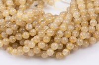 Natural Golden Rutile Quartz 4mm 6mm 8mm 10mm 12mm Round Gold Yellow Rutilated Quartz Beads Tons of Sharp Rutile Hair Needle 15.5" Strand