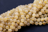 Natural Golden Rutile Quartz 4mm 6mm 8mm 10mm 12mm Round Gold Yellow Rutilated Quartz Beads Tons of Sharp Rutile Hair Needle 15.5" Strand