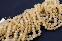 Natural Golden Rutile Quartz 4mm 6mm 8mm 10mm 12mm Round Gold Yellow Rutilated Quartz Beads Tons of Sharp Rutile Hair Needle 15.5" Strand