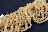 Natural Golden Rutile Quartz 4mm 6mm 8mm 10mm 12mm Round Gold Yellow Rutilated Quartz Beads Tons of Sharp Rutile Hair Needle 15.5" Strand