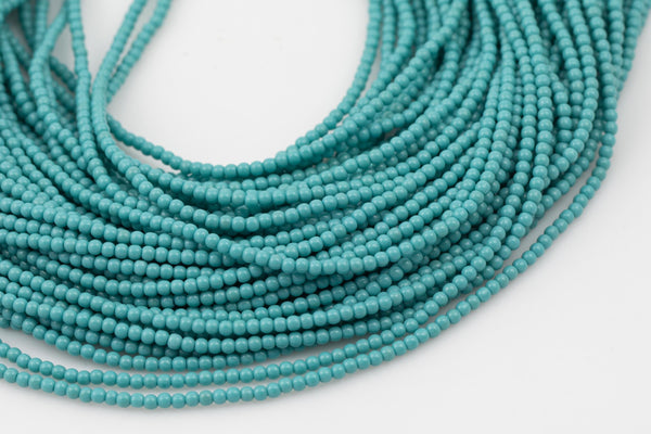2mm or 3mm Crystal Round -2 or 5 or 10 STRANDS- Extra Fine-15.5 inches long about 100+ Beads -Turquoise Blue