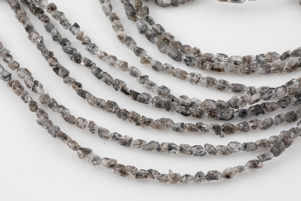 Super Clear Natural Herkimer Diamond Quartz Beads 6mm Double Pointed Quartz 14" Strand Top Drilled- dark color