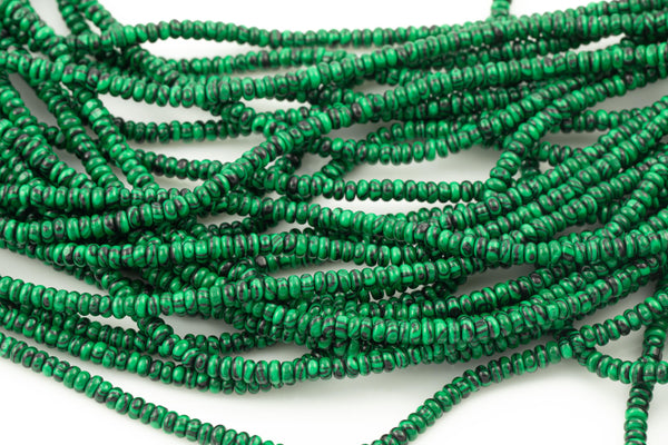 Malachite - High Quality in Smooth Saucer Roundel, 4mm Flat Rondel 15 Inches Thin Roundel