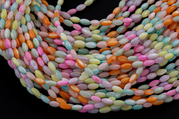 Multi Color Mother of Pearl MOP Shell Rice Beads- 4x7mm- 15.5'' Strand Shell Beads