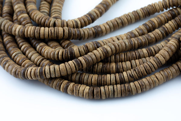 Natural Coconut Wood Heishi Roundl Shaped Beads with 1.5mm Holes - Sold by 15.5" Strands Gemstone Beads