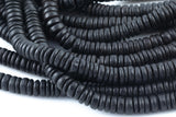 Black Coconut Wood Heishi Roundel Shaped Beads - Sold by 15.5" Strands Gemstone Beads