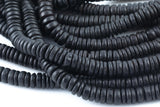 Black Coconut Wood Heishi Roundel Shaped Beads - Sold by 15.5" Strands Gemstone Beads