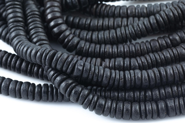 Black Coconut Wood Heishi Roundel Shaped Beads - Sold by 15.5" Strands Gemstone Beads
