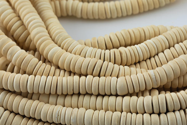 White Coconut Wood Heishi Roundel Shaped Beads with 1.5mm Holes - Sold by 15.5" Strands Gemstone Beads
