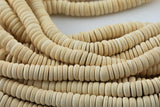 White Coconut Wood Heishi Roundel Shaped Beads with 1.5mm Holes - Sold by 15.5" Strands Gemstone Beads