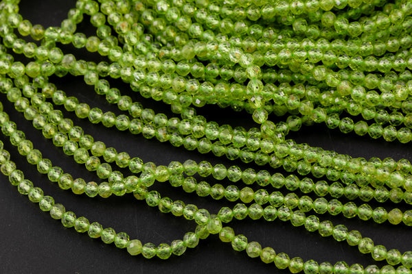 Natural Beautiful TINY 3mm SHARP CUT Peridot semi-round / roundel Gemstone Beads