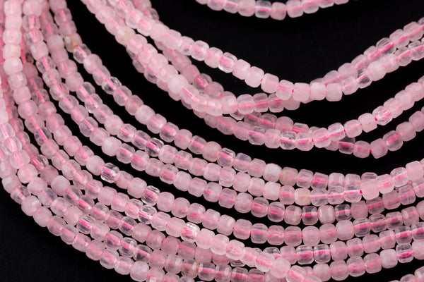 Natural Rose Quartz Faceted Cube Beads Size 3mm 15.5" Strand