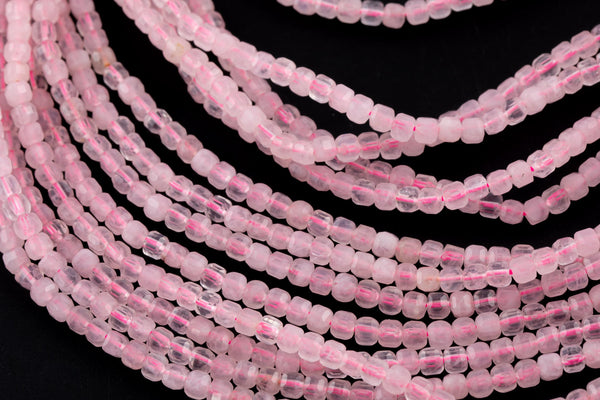 Natural Rose Quartz Faceted Cube Beads Size 3mm 15.5" Strand