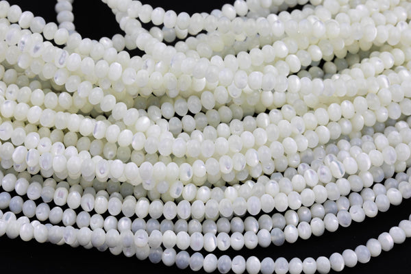 Gorgeous Mother of Pearl, High Quality in Irregular Roundels-4mm and 6mm- Full 16 inch strand-