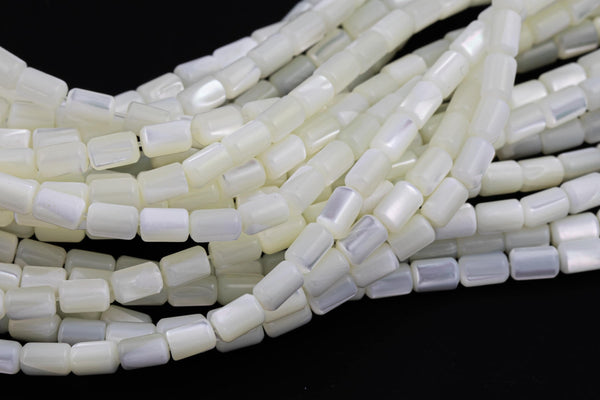 Iridescent White Mother of Pearl MOP Shell Barrel Beads- 6mm- 15.5'' Strand Shell Beads