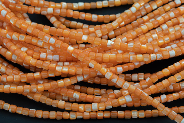 Dark Tangerine Pastel Mother of Pearl 4mm Heishi Beads 15.5" Strand Shell Beads