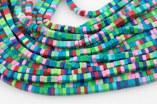 Multi Jasper Heishi CUbe Beads 12.5mm 15.5" Strand- Extra Fine