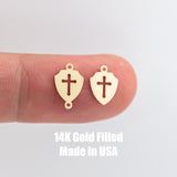 Cross Shield Permanent Jewelry Connector or Charm- Intricate Detail - 14kt gold filled or Sterling Silver - Made in the USA