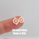 Lemon Slice Citrus Slice Permanent Jewelry Connector or Charm- Intricate Detail - 14kt gold filled or Sterling Silver - Made in the USA