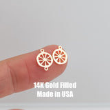 Lemon Slice Citrus Slice Permanent Jewelry Connector or Charm- Intricate Detail - 14kt gold filled or Sterling Silver - Made in the USA