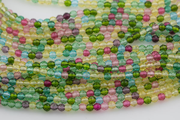 2mm or 3mm Crystal Round -2 or 5 or 10 STRANDS- Extra Fine-14 inches long about 100+ Beads - Light Tourmaline Multi