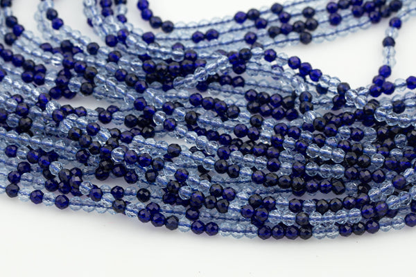 2mm or 3mm Crystal Round -2 or 5 or 10 STRANDS- Extra Fine-14 inches long about 100+ Beads - Multi Blue