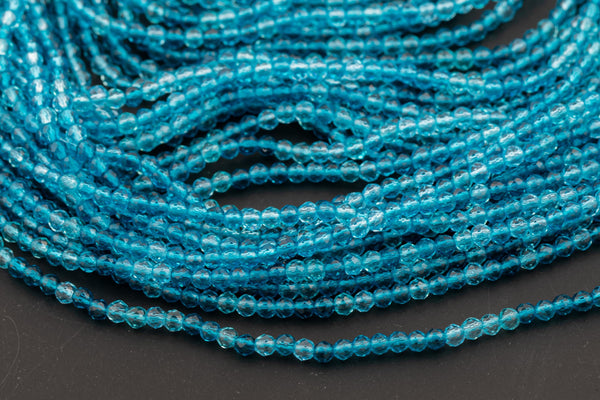 2mm or 3mm Crystal Round -2 or 5 or 10 STRANDS- Extra Fine-14 inches long about 100+ Beads - Multi Aqua Blue